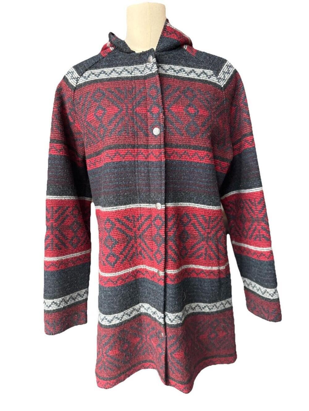 Woolrich Southwestern Coat Long Jacket Hooded Wool Sz M Womens